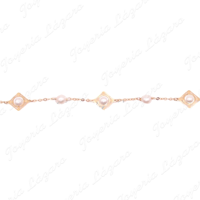 PULSERA ORO 18KTS PERLAS + JAULA CUADRADO