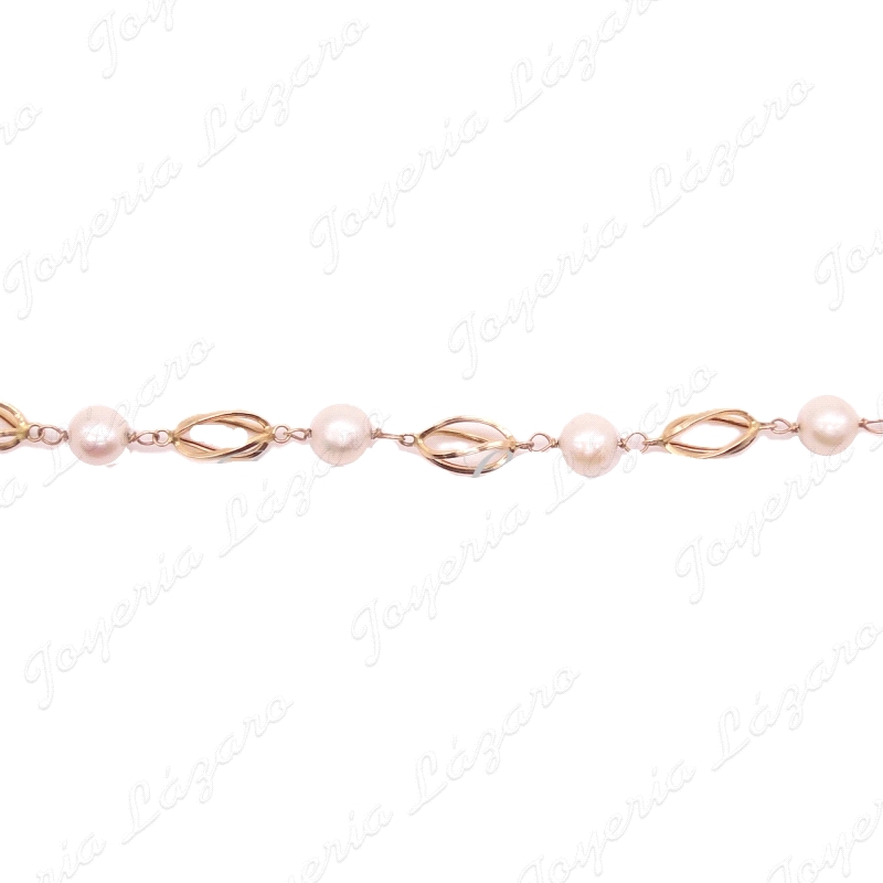 PULSERA ORO 18KTS PERLAS JAULAS GRANDES