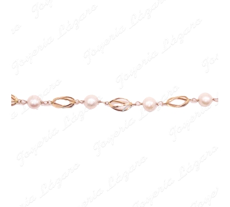 PULSERA ORO 18KTS PERLAS JAULAS GRANDES