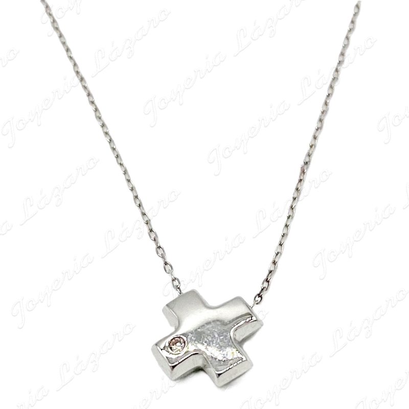 GARGANTILLA 18KT BL.CRUZ DIAMANTE BRILL.