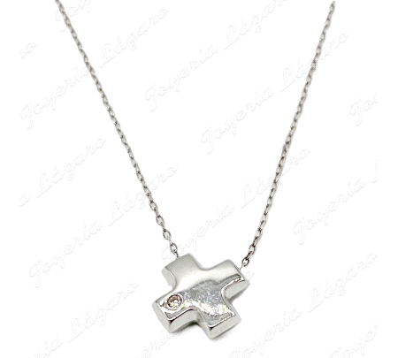 GARGANTILLA 18KT BL.CRUZ DIAMANTE BRILL.