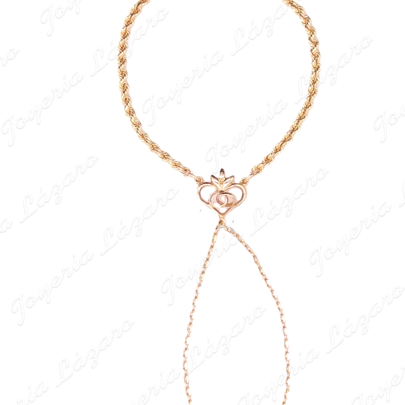 PULSERA ROMANA 18KTS CORAZON ALIANZAS