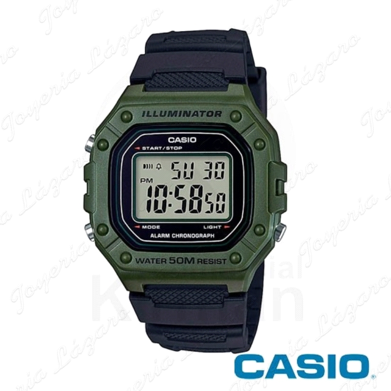 CASIO RELOJ DIGITAL VERDE MILITAR WR50M CORREA CAUCHO                                               