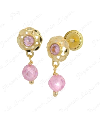 ORO 18 KTS PEND. TORN. CUBANA CRISTAL BOLA ROSA                                                     
