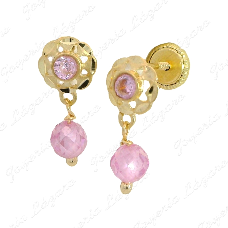 ORO 18 KTS PEND. TORN. CUBANA CRISTAL BOLA ROSA                                                     