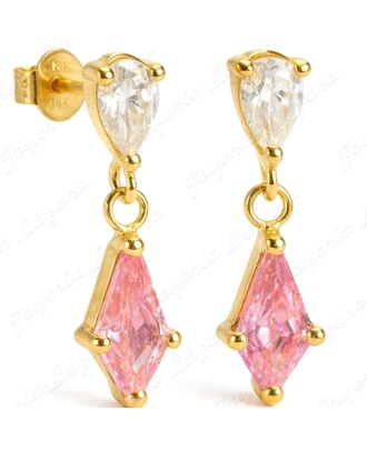 PEND. LARGOS ORO 18 KTS COMETA 12MM PIEDRA ROSA 7X4MM,                                              