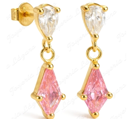 PEND. LARGOS ORO 18 KTS COMETA 12MM PIEDRA ROSA 7X4MM,                                              