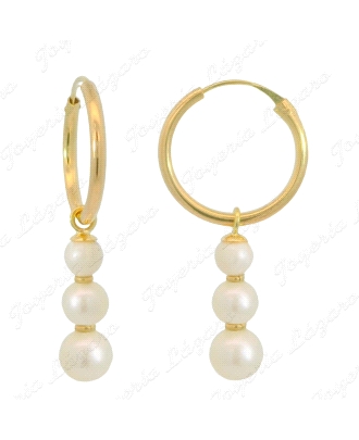PEND. AROS ORO 18 KTS TUBO 17X1.5MM 3 PERLAS 3.4 Y 5MM SEPARADOR                                    