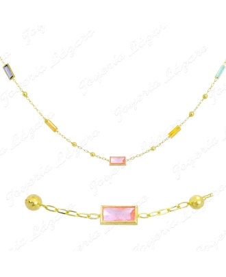 GARGANTILLA ORO 18 KTS BOLAS+CIRCONITAS BAGUETTE COLORES                                            