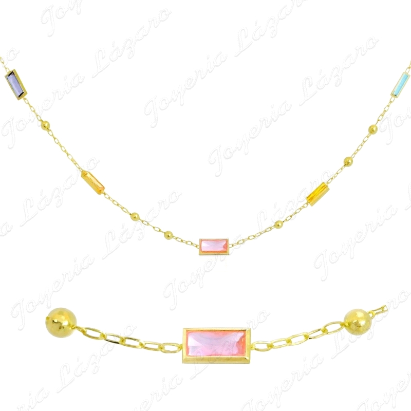 GARGANTILLA ORO 18 KTS BOLAS+CIRCONITAS BAGUETTE COLORES                                            