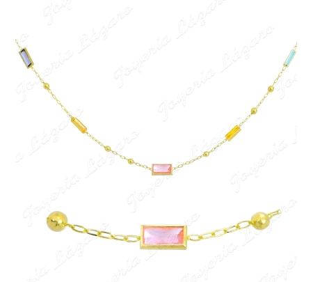 GARGANTILLA ORO 18 KTS BOLAS+CIRCONITAS BAGUETTE COLORES                                            