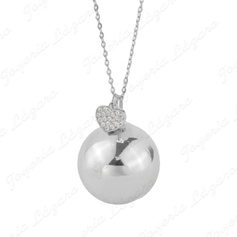 COLLAR PLATA LLAMADOR DE ANGEL+CORAZON CIRCONITAS CADENA FORZADA                                    