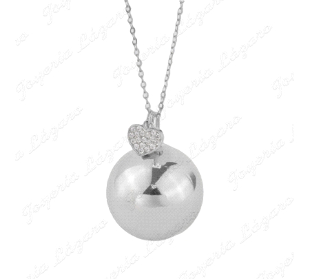 COLLAR PLATA LLAMADOR DE ANGEL+CORAZON CIRCONITAS CADENA FORZADA                                    