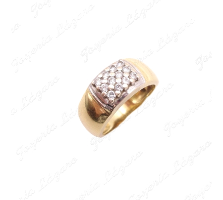SORTIJA ORO 18KT SEMINUEVA TIPO SELLO, CUADRADO CIRCOS PAVÉ ORO BLANCO