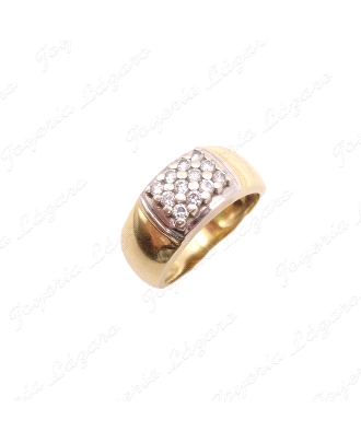 SORTIJA ORO 18KT SEMINUEVA TIPO SELLO, CUADRADO CIRCOS PAVÉ ORO BLANCO