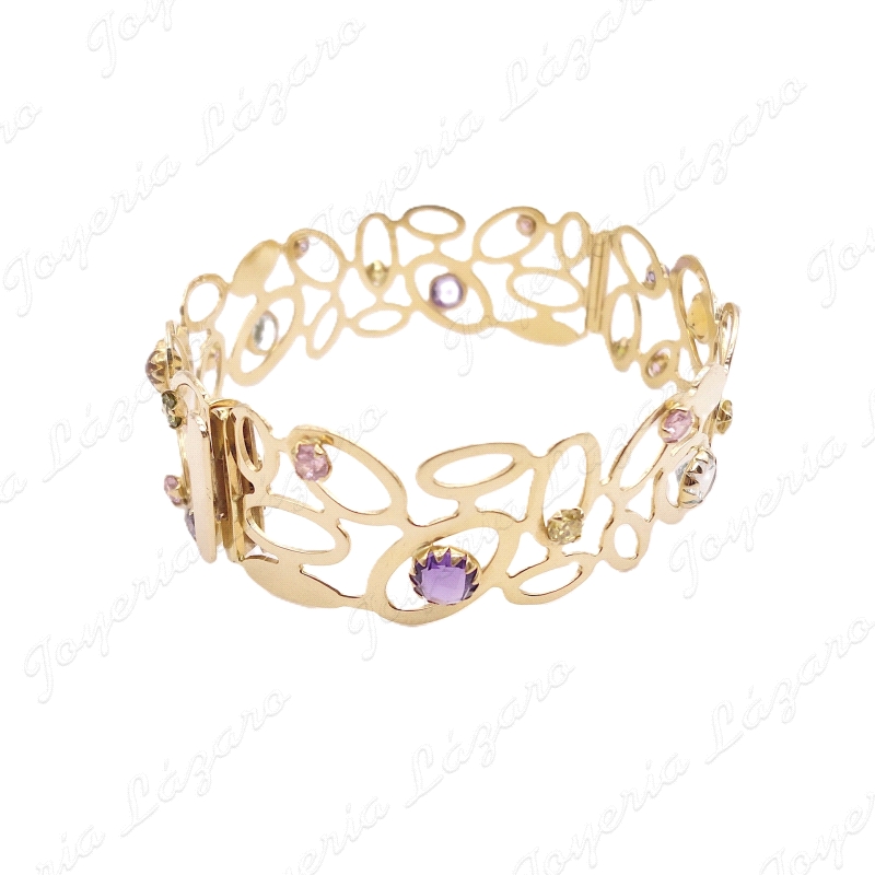 PULSERA ORO 18KT SEMINUEVA BRAZALETE CALADO CIRCONITAS COLORES                                      