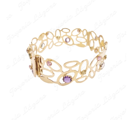 PULSERA ORO 18KT SEMINUEVA BRAZALETE CALADO CIRCONITAS COLORES