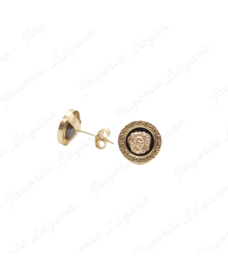 PEND. ORO 18 KTS REDONDO 9MM ONIX+MEDUSA Y FILO TALLADO