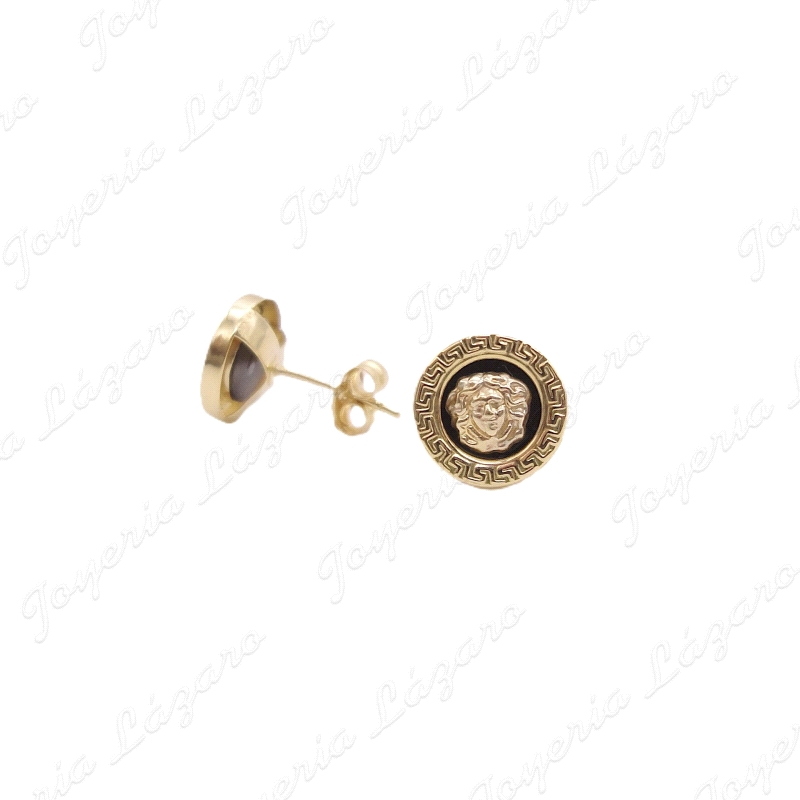 PEND. ORO 18 KTS REDONDO 9MM ONIX+MEDUSA Y FILO TALLADO                                             