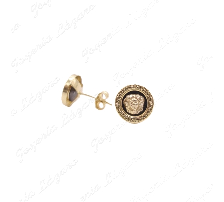 PEND. ORO 18 KTS REDONDO 9MM ONIX+MEDUSA Y FILO TALLADO