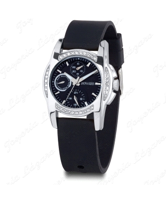 DUWARD RELOJ SRA. CAJA ESF. NEGRA CAJA ACERO DISEÑO CIRCONITAS BISEL C