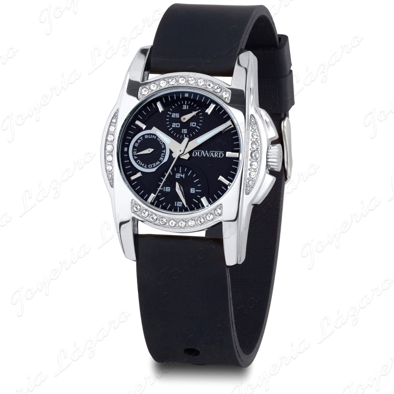 DUWARD RELOJ SRA. CAJA ESF. NEGRA CAJA ACERO DISEÑO CIRCONITAS BISEL C                              