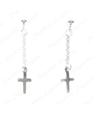 PLATA PEND. LARGOS BOLITA DE 4 MM Y CADENA CON CRUZ 12 X 6 MM