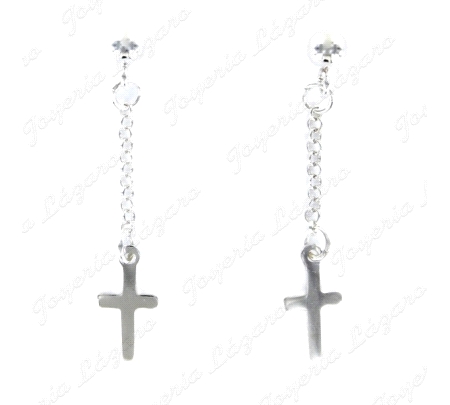PLATA PEND. LARGOS BOLITA DE 4 MM Y CADENA CON CRUZ 12 X 6 MM