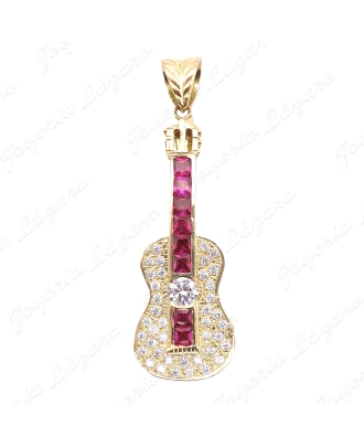 COLGANTE GR. ORO 18 KTS GUITARRA 24X75MM MASTIL CIR.RUBIES