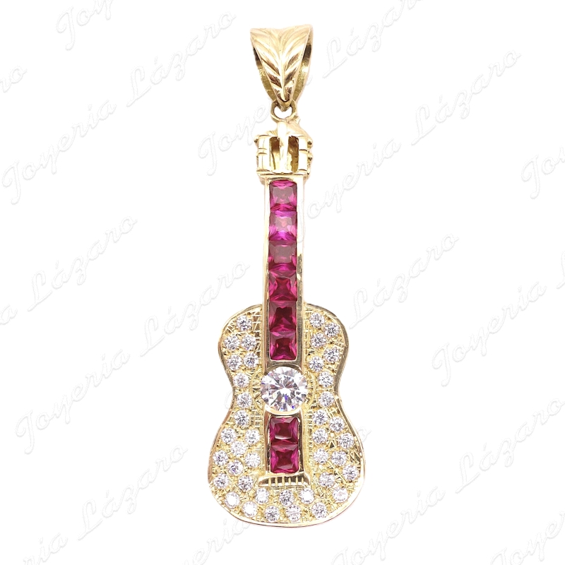 COLGANTE GR. ORO 18 KTS GUITARRA 24X75MM MASTIL CIR.RUBIES                                          