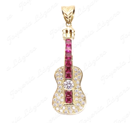 COLGANTE GR. ORO 18 KTS GUITARRA 24X75MM MASTIL CIR.RUBIES