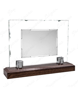 PLACA CONMEMORATIVA CRISTAL 25X18CM BASE MADERA CHAPA 16X12MM