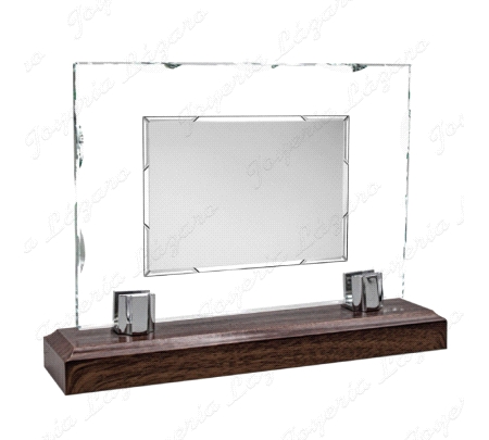 PLACA CONMEMORATIVA CRISTAL 25X18CM BASE MADERA CHAPA 16X12MM