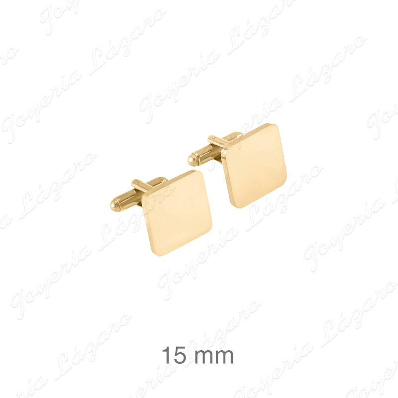 GEMELOS ACERO BAÑO ORO CUADRADOS BRILLO                                                             