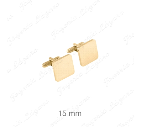 GEMELOS ACERO BAÑO ORO CUADRADOS BRILLO                                                             