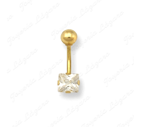 PIERCING ORO 18 KTS OMBLIGO CIRCONITA CUADRADA