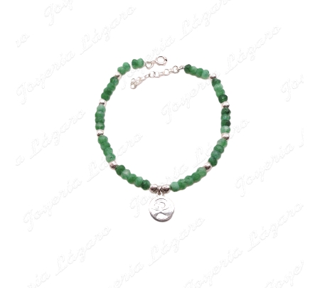 PULSERA PLATA INDALO CERCO PIEDRAS VERDES+BOLITAS PLATA
