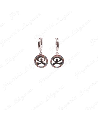 PEND. AROS PLATA CON INDALOS EN CERCO Y CIRCONITAS MULTICOLOR                                       
