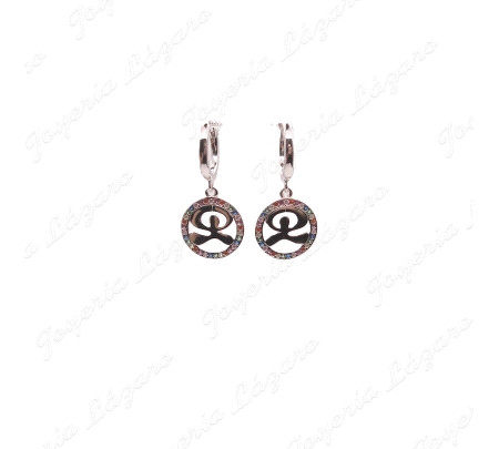 PEND. AROS PLATA CON INDALOS EN CERCO Y CIRCONITAS MULTICOLOR