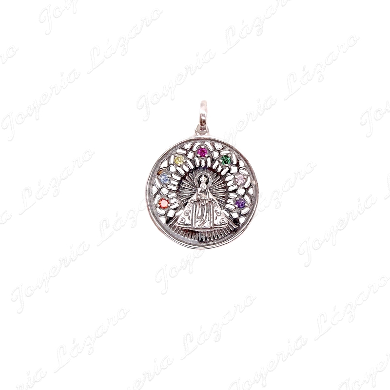 MEDALLA PLATA 25MM VIRGEN DEL MAR ALMERIA CON CIRCONITAS COLORES                                    