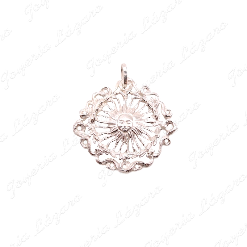 COLGANTE PLATA SOL PORTOCARRERO 28MM CALADO                                                         