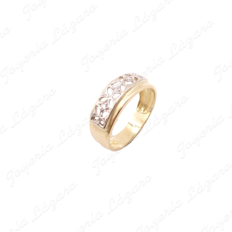 SORTIJA ORO 18KT BICOLOR SEMINUEVACALADO FLORES CENTRO                                              