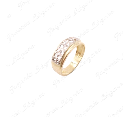 SORTIJA ORO 18KT BICOLOR SEMINUEVACALADO FLORES CENTRO                                              