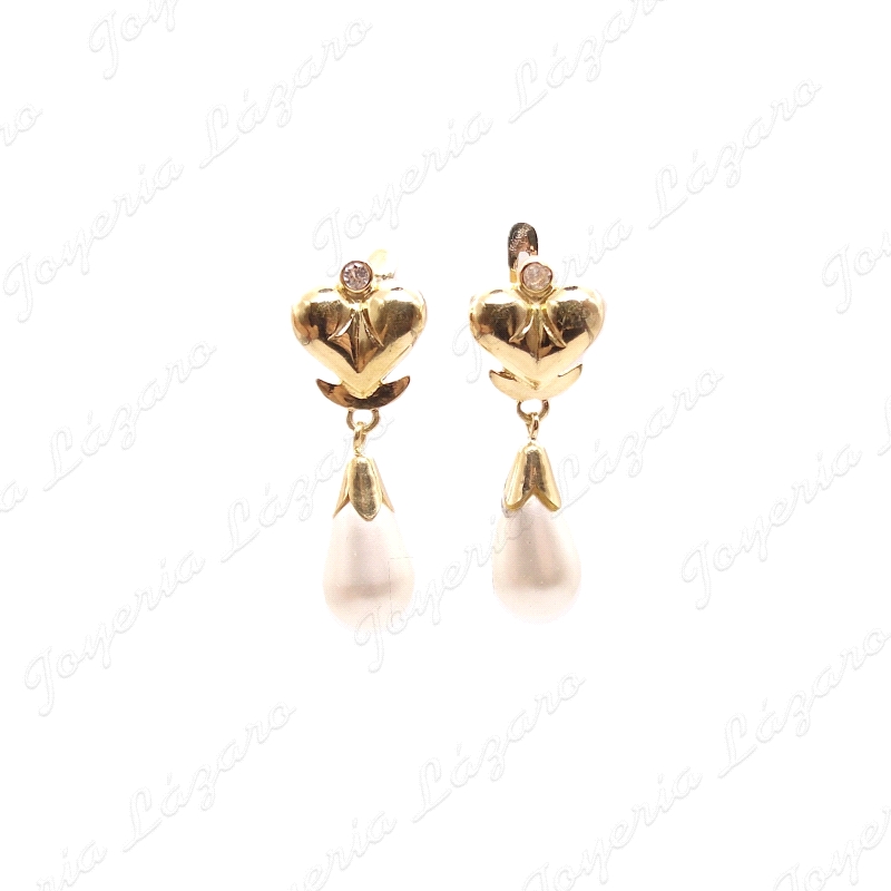 PEND. LARGOS ORO 18KT SEMINUEVOS 30MM PERLITA LAGRIMA C. CAT.                                       
