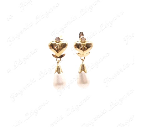 PEND. LARGOS ORO 18KT SEMINUEVOS 30MM PERLITA LAGRIMA C. CAT.                                       