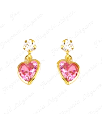 PEND. PRESION ORO 18 KTS 12mm CIRCONITA+CORAZON CIRCO ROSA COLGANDO                                 