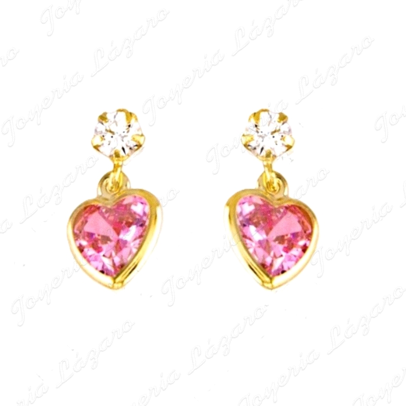 PEND. PRESION ORO 18 KTS 12mm CIRCONITA+CORAZON CIRCO ROSA COLGANDO                                 