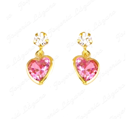 PEND. PRESION ORO 18 KTS 12mm CIRCONITA+CORAZON CIRCO ROSA COLGANDO