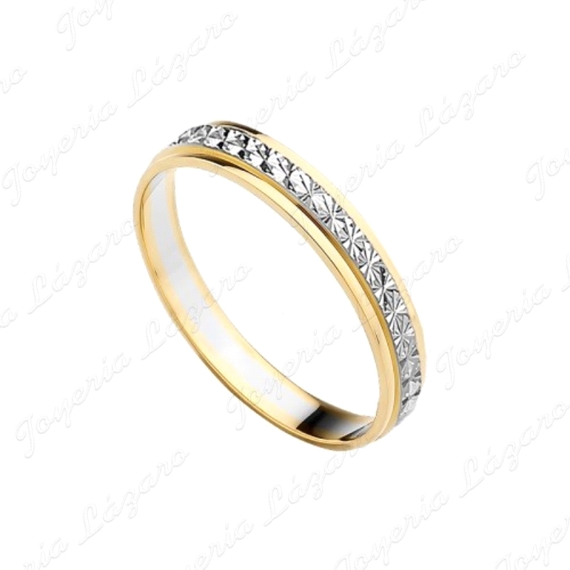 ALIANZA ORO 9 KTS 3mm BICOLOR FACETADO ESTRELLA                                                     