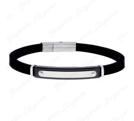 PULSERA ACERO Y PIELPLACA ATORNILLADA 4MM